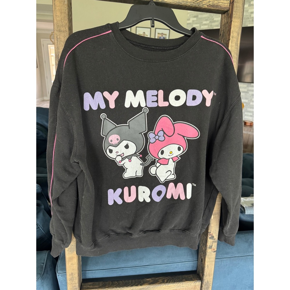 Sanrio My Melody Kuromi Graphic Sweatshirt Black Pink‎ Piping XL SIL-34452